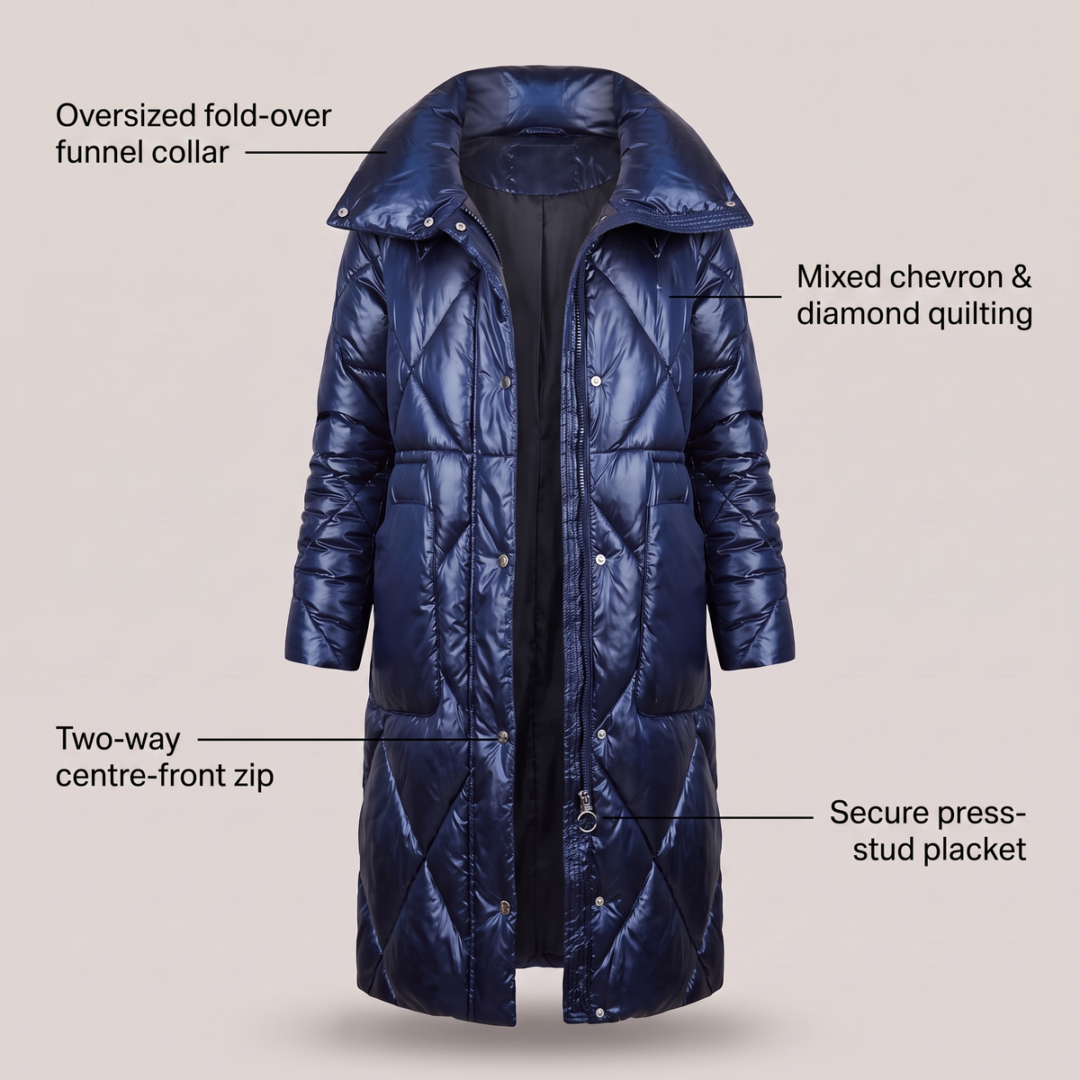 LONGLINE QUILTED WINTER COAT