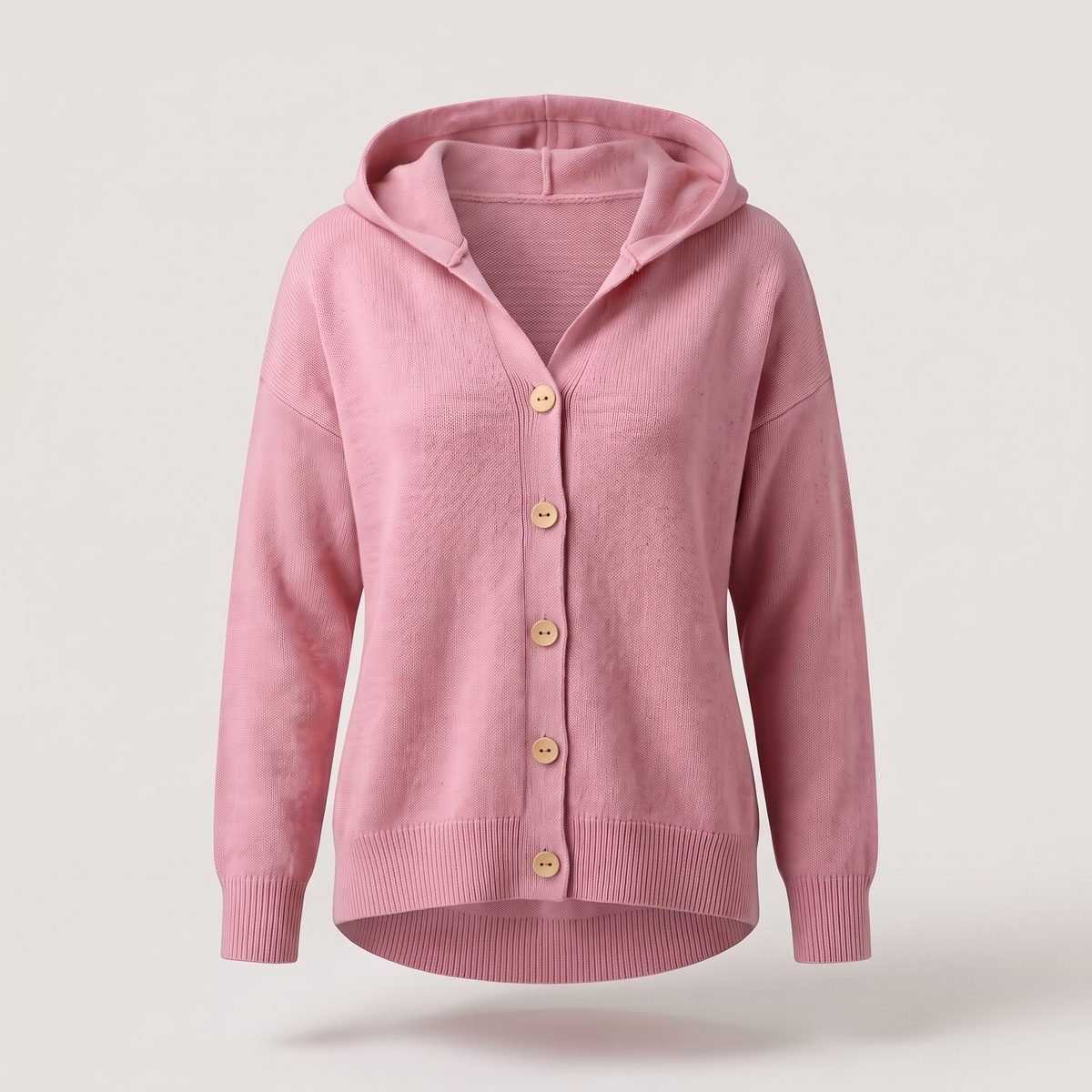 BUTTONED HOOD KNIT TOP