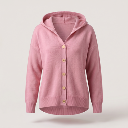BUTTONED HOOD KNIT TOP