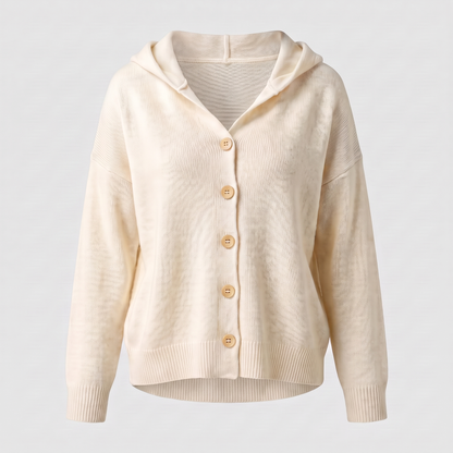BUTTONED HOOD KNIT TOP