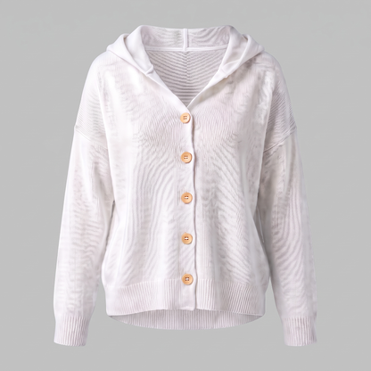 BUTTONED HOOD KNIT TOP