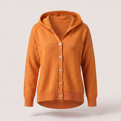 BUTTONED HOOD KNIT TOP