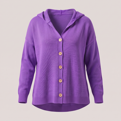 BUTTONED HOOD KNIT TOP