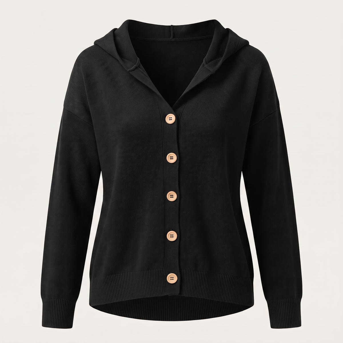 BUTTONED HOOD KNIT TOP