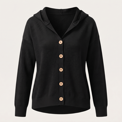 BUTTONED HOOD KNIT TOP