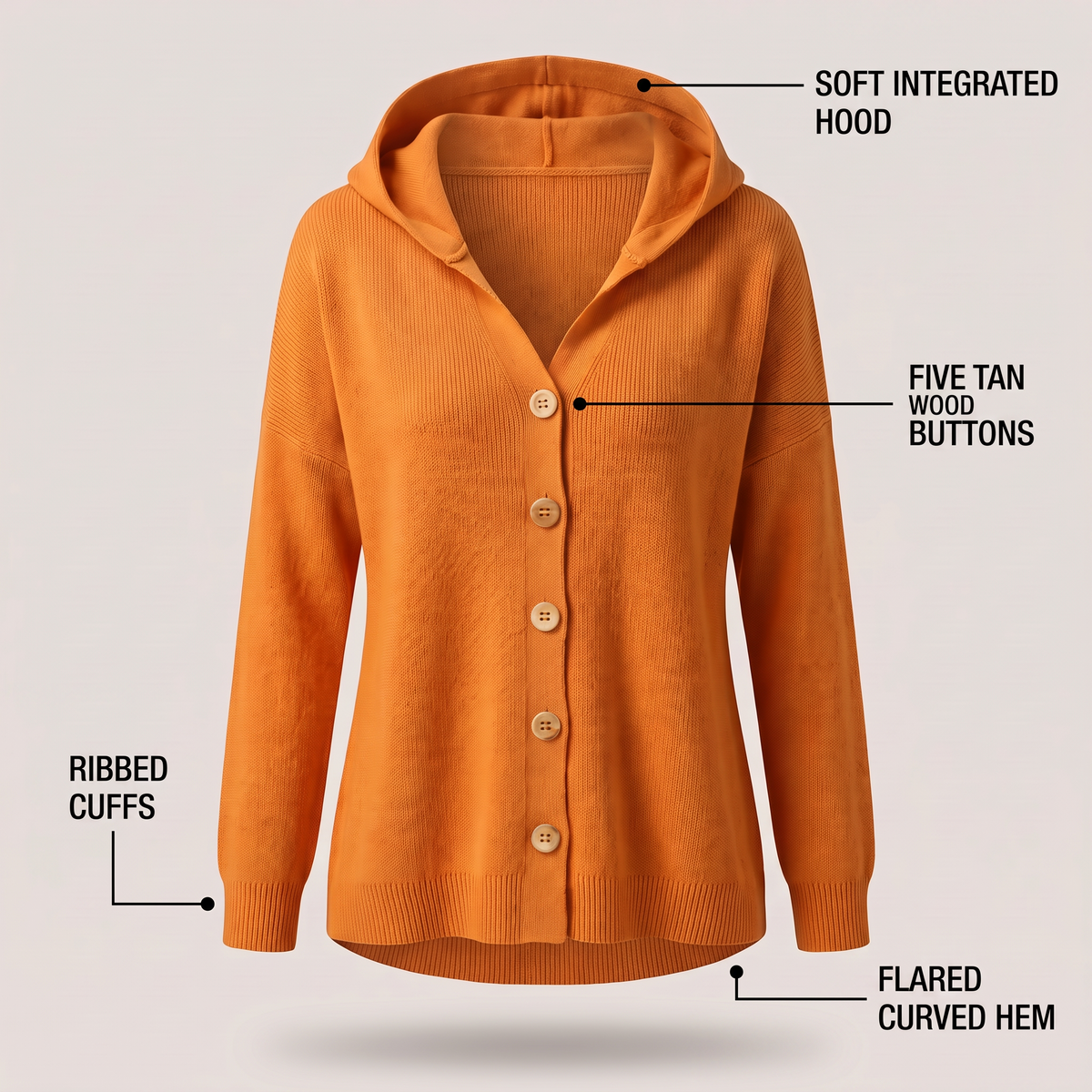 BUTTONED HOOD KNIT TOP