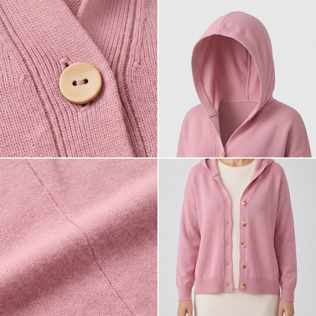BUTTONED HOOD KNIT TOP