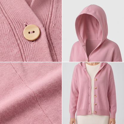 BUTTONED HOOD KNIT TOP
