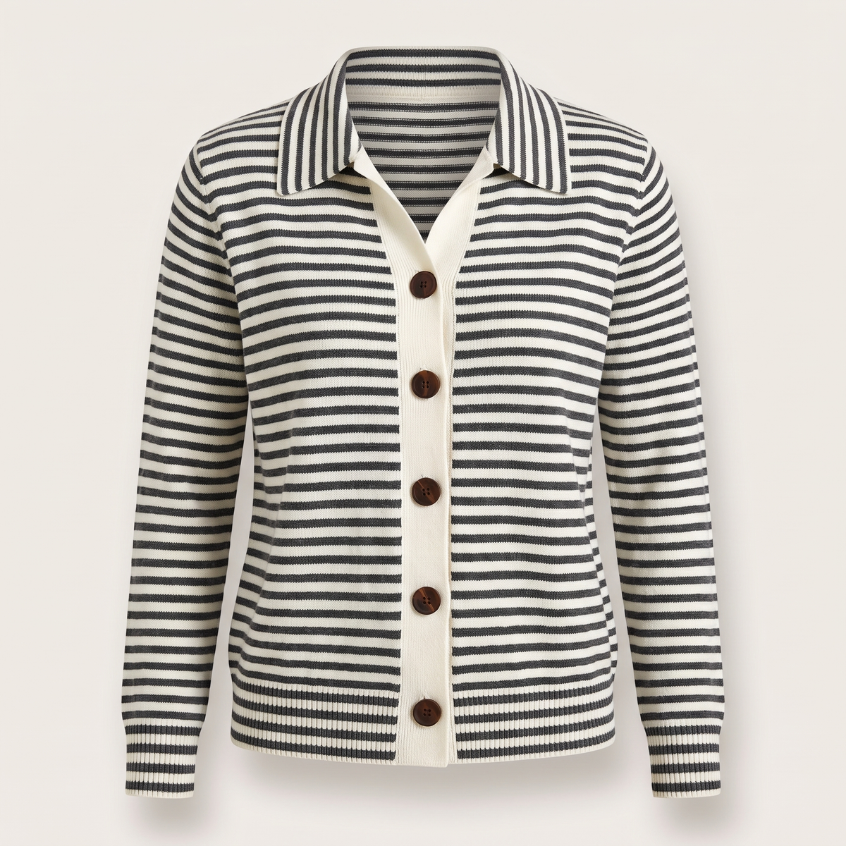STRIPED BUTTON KNIT JACKET