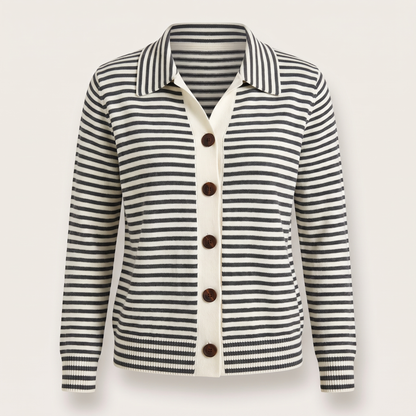 STRIPED BUTTON KNIT JACKET