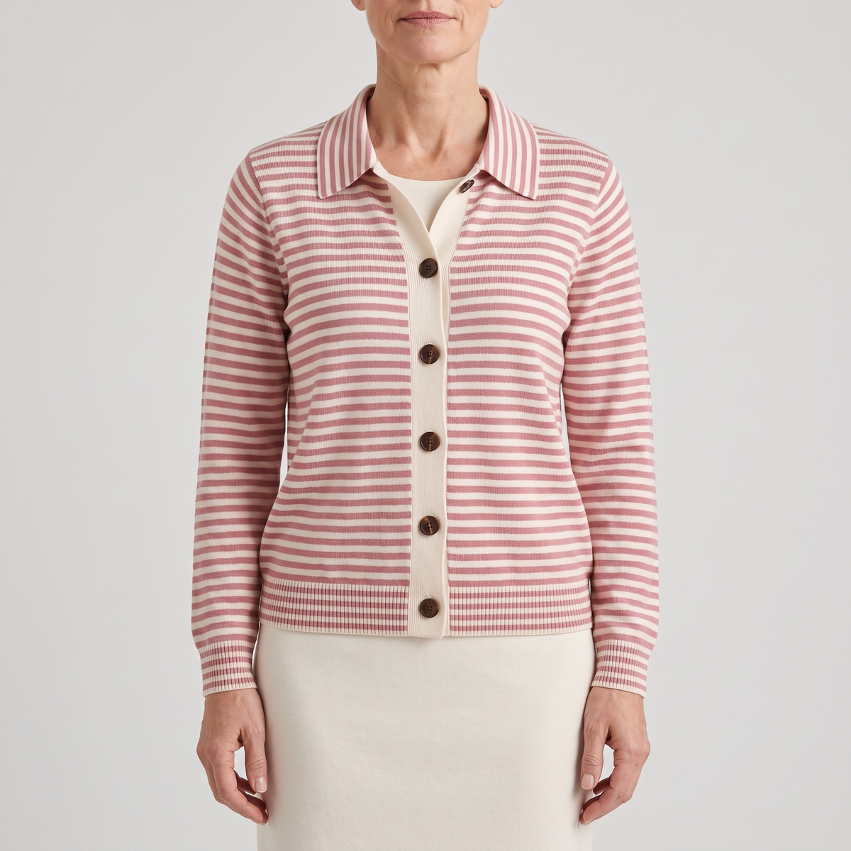 STRIPED BUTTON KNIT JACKET