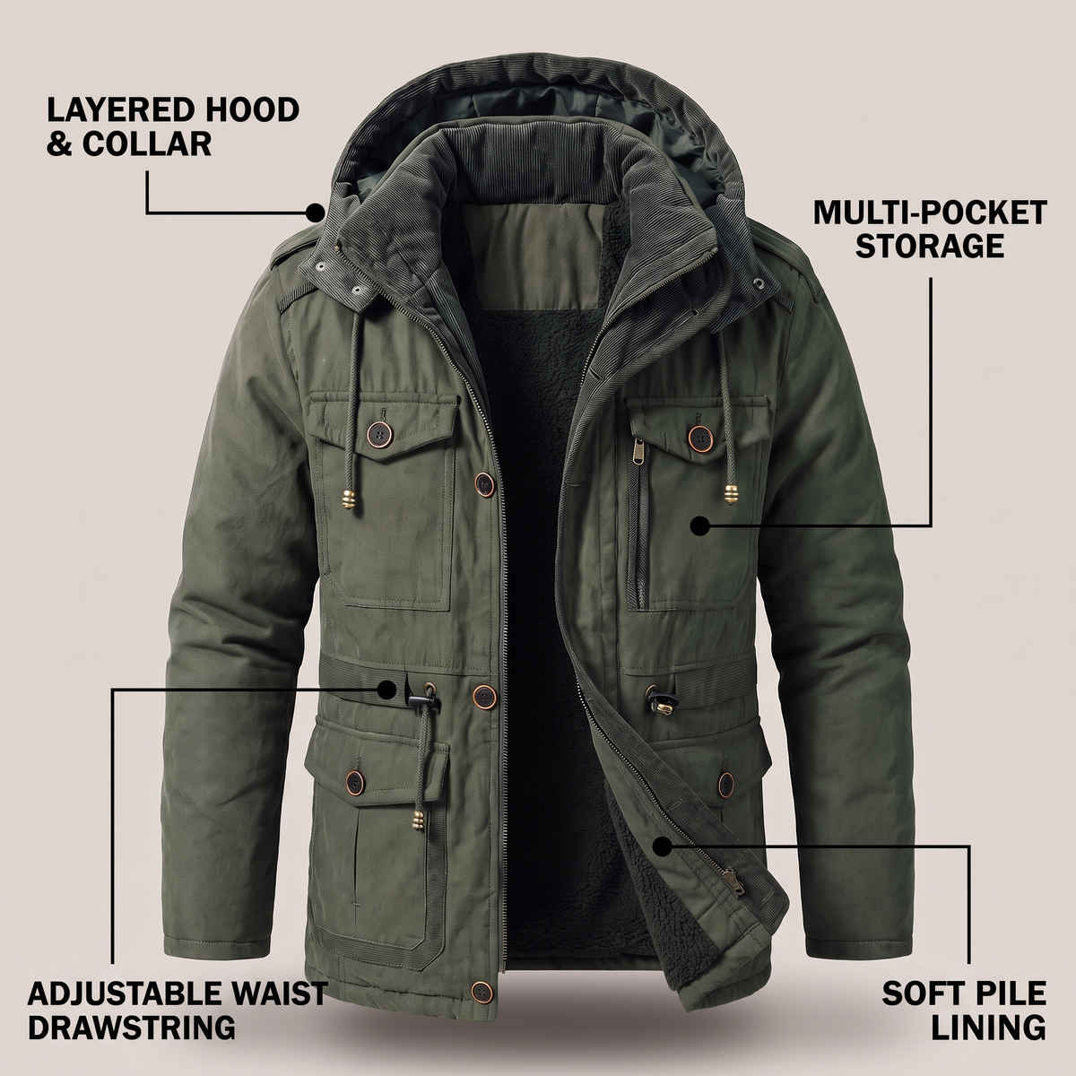 PRACTICAL HOODED WINTER COAT