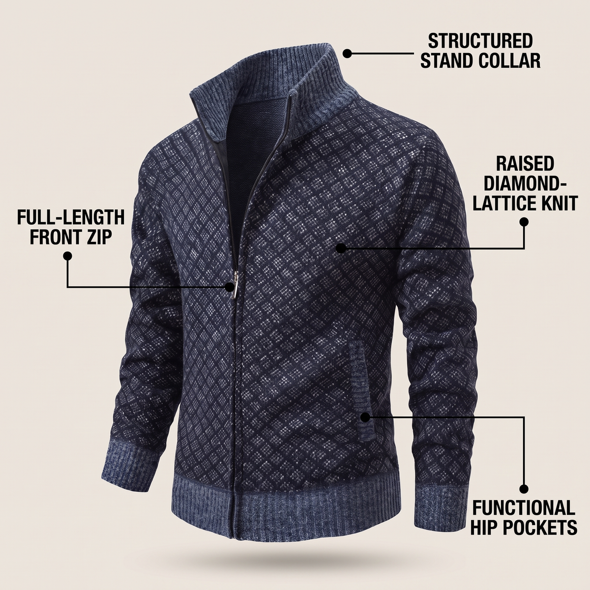 JACQUARD FUNNEL NECK JUMPER