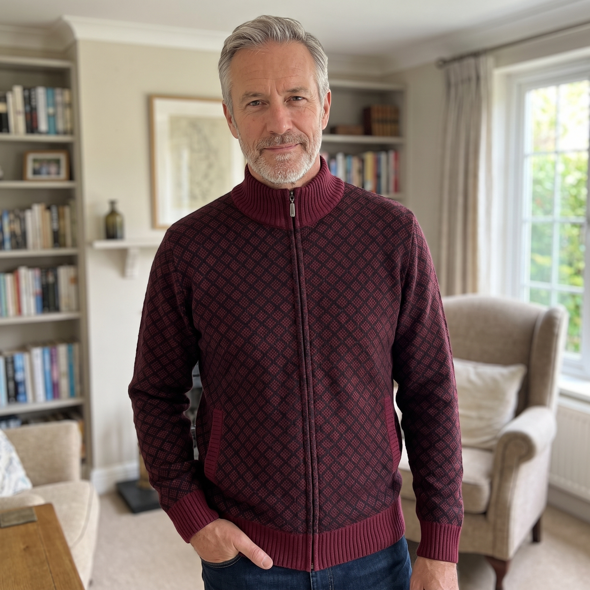 JACQUARD FUNNEL NECK JUMPER