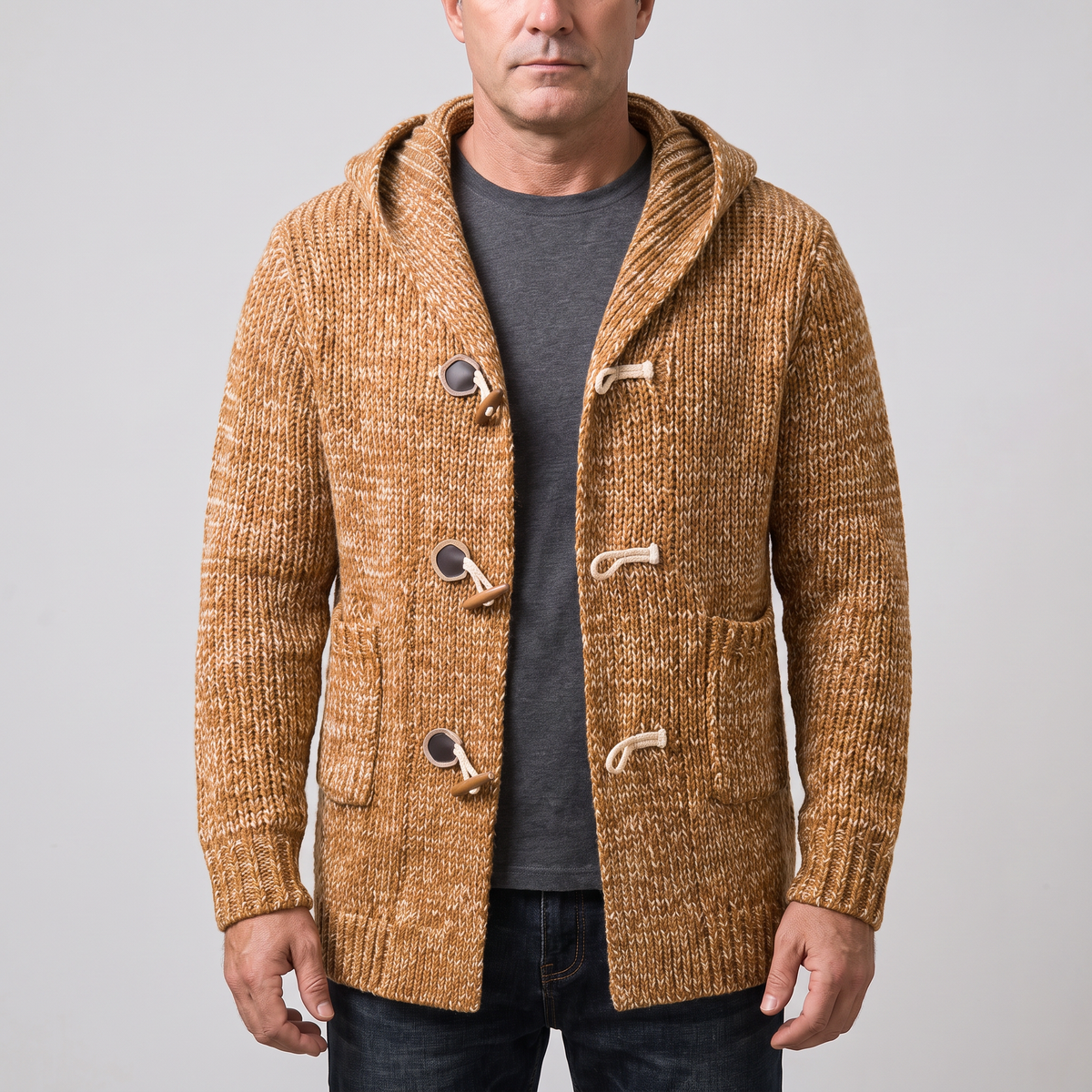 TOGGLE FRONT HOODED CARDIGAN