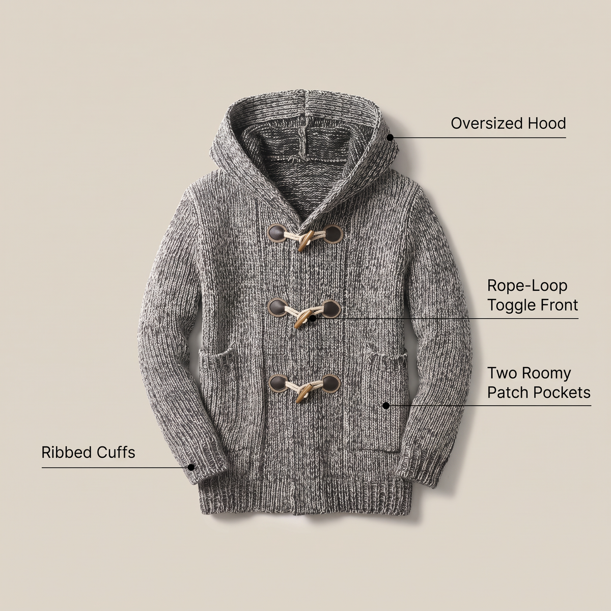 TOGGLE FRONT HOODED CARDIGAN