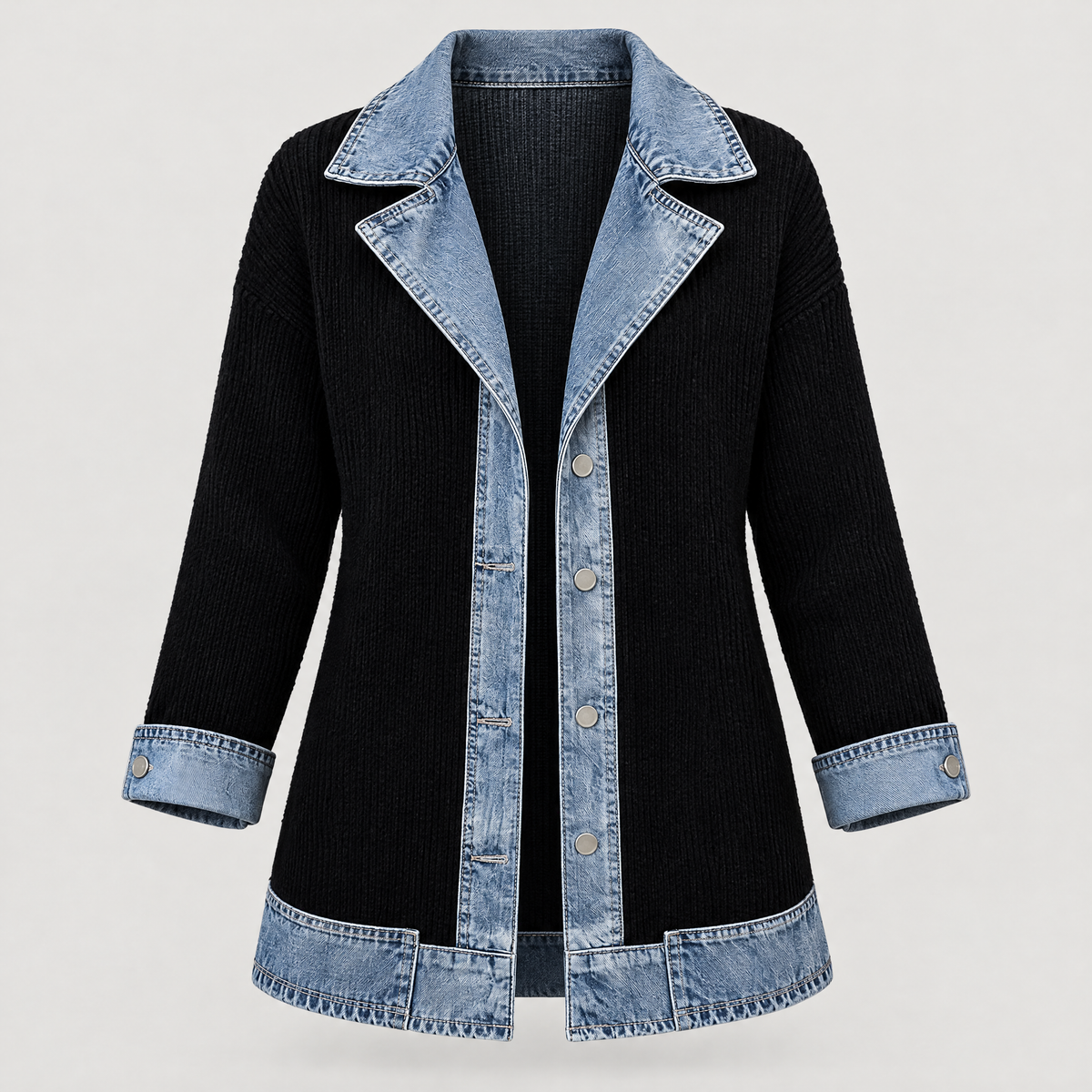 DENIM TRIM RIBBED BLAZER