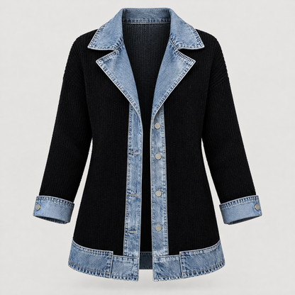DENIM TRIM RIBBED BLAZER
