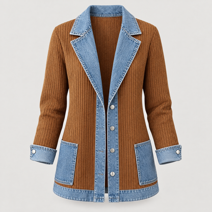 DENIM TRIM RIBBED BLAZER
