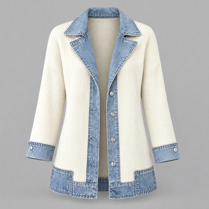 DENIM TRIM RIBBED BLAZER