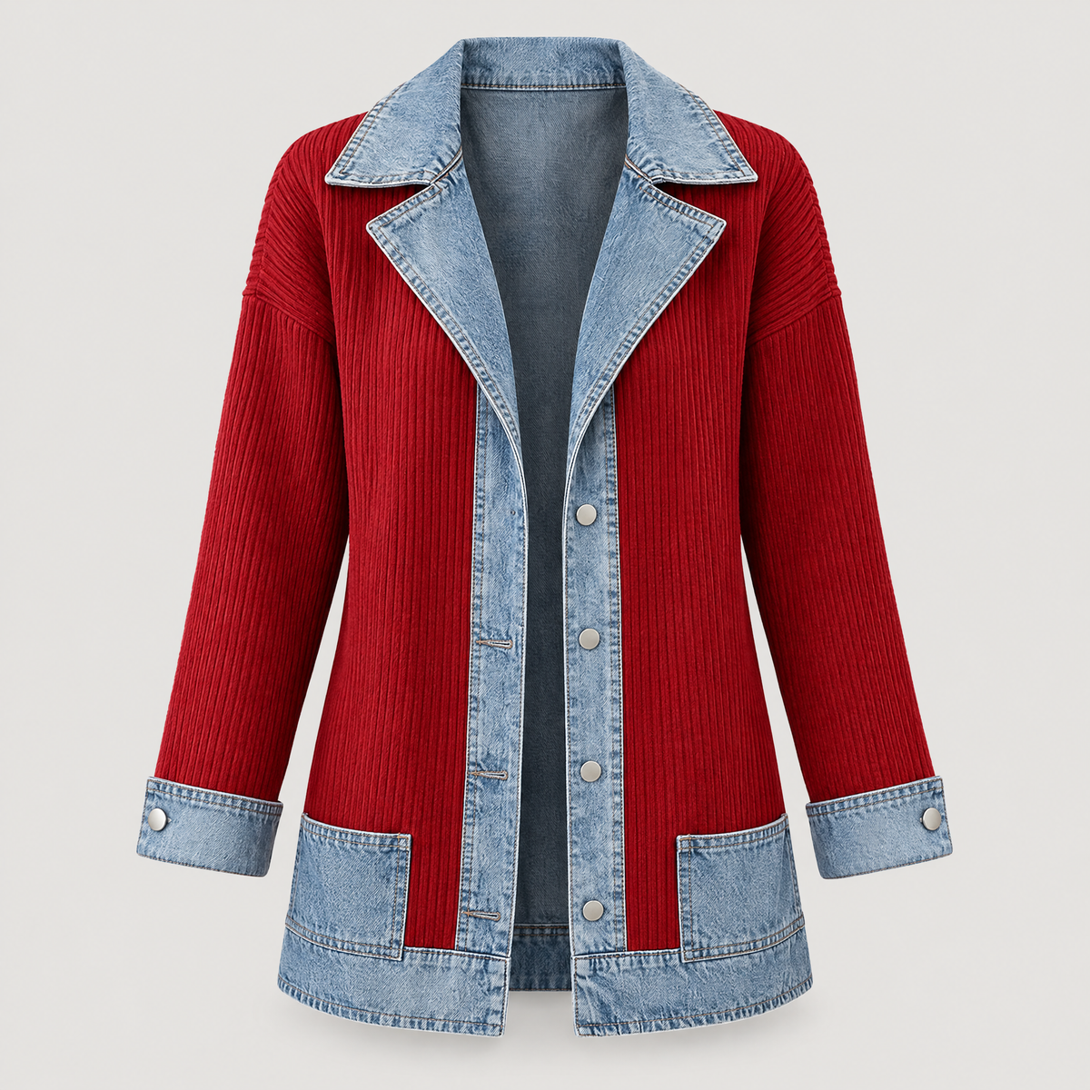 DENIM TRIM RIBBED BLAZER