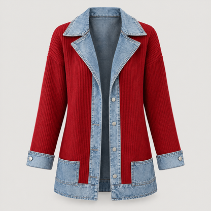DENIM TRIM RIBBED BLAZER