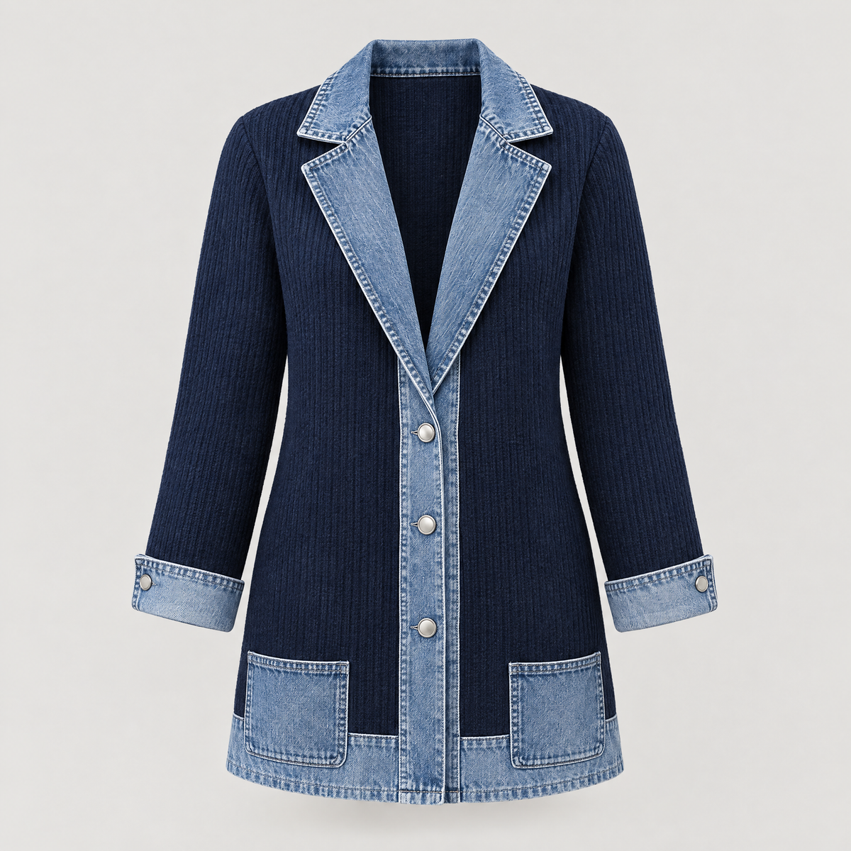 DENIM TRIM RIBBED BLAZER