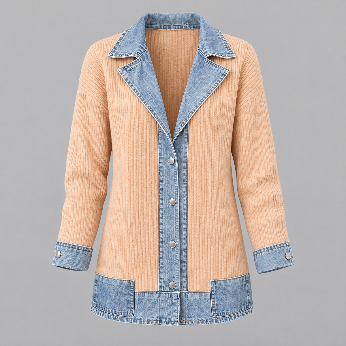 DENIM TRIM RIBBED BLAZER