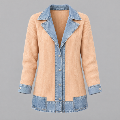 DENIM TRIM RIBBED BLAZER