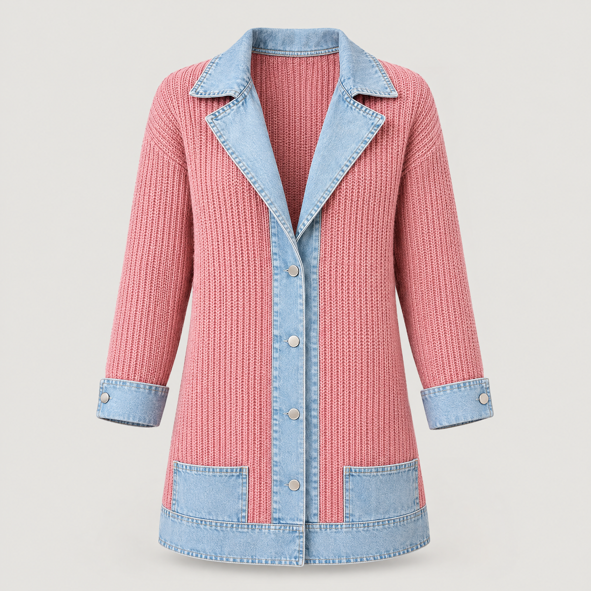 DENIM TRIM RIBBED BLAZER