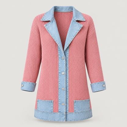 DENIM TRIM RIBBED BLAZER