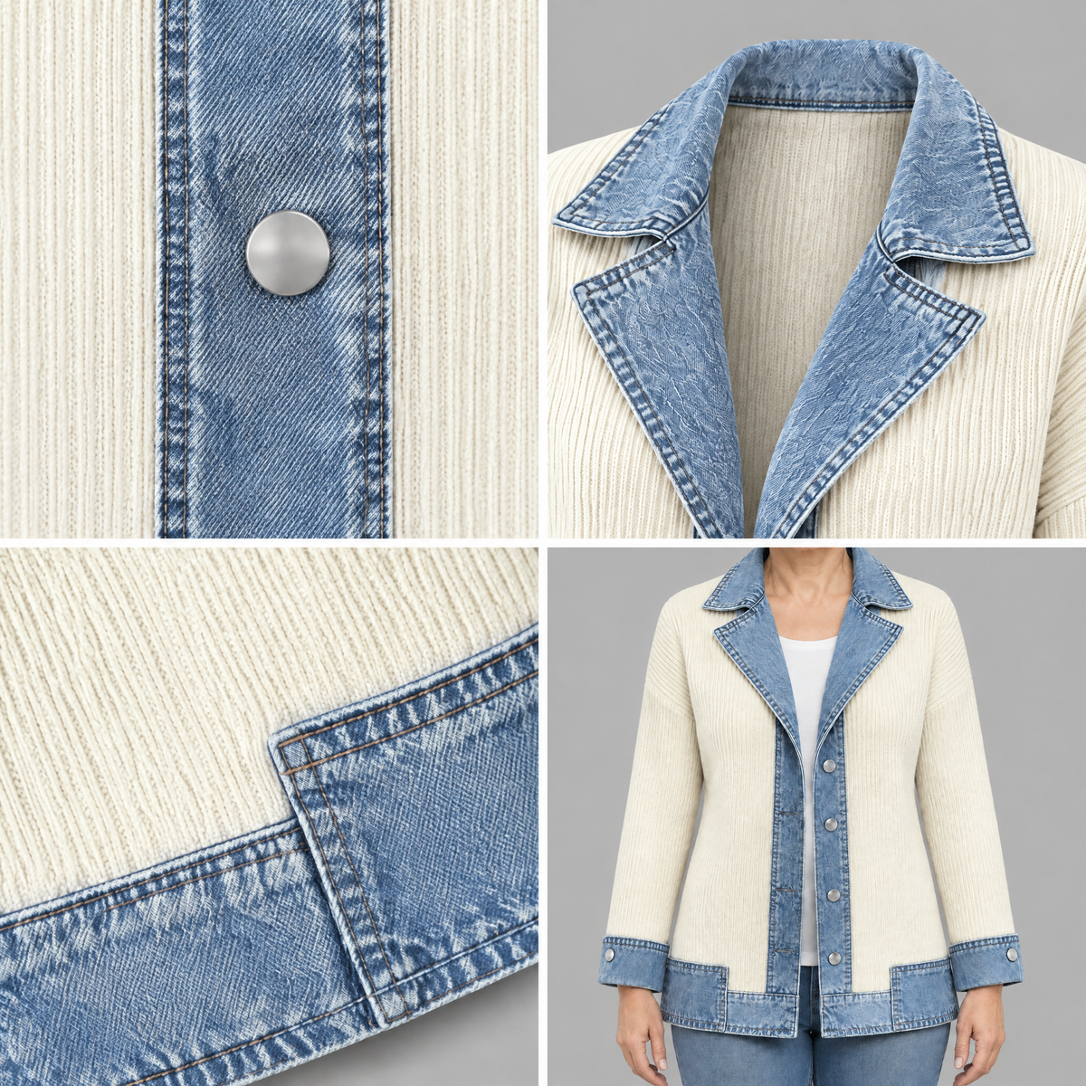 DENIM TRIM RIBBED BLAZER