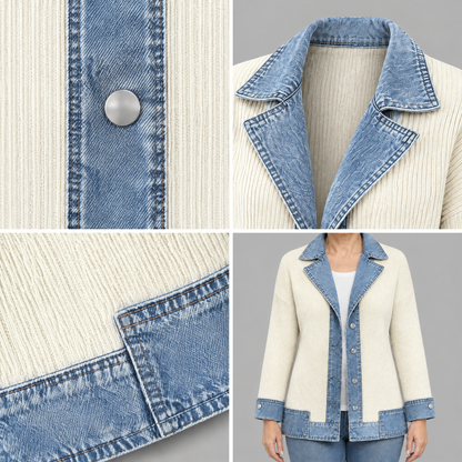 DENIM TRIM RIBBED BLAZER