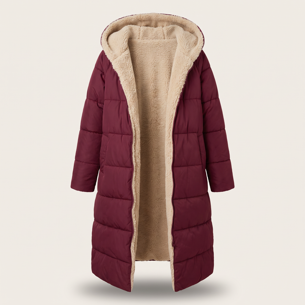 BORG TRIM LONGLINE PUFFER COAT