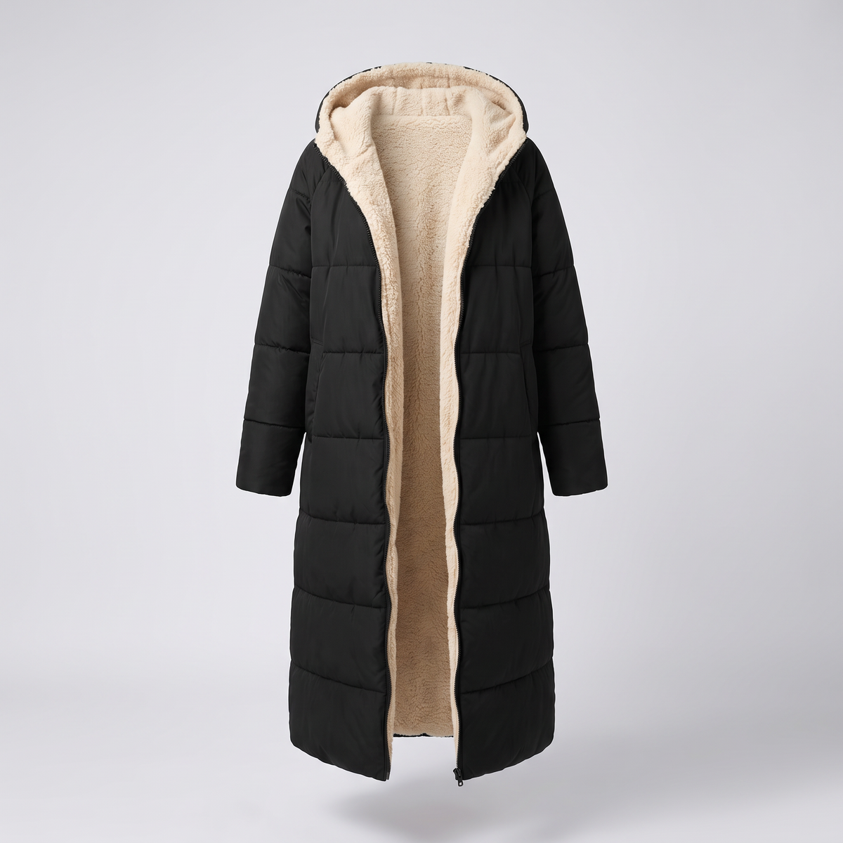 BORG TRIM LONGLINE PUFFER COAT