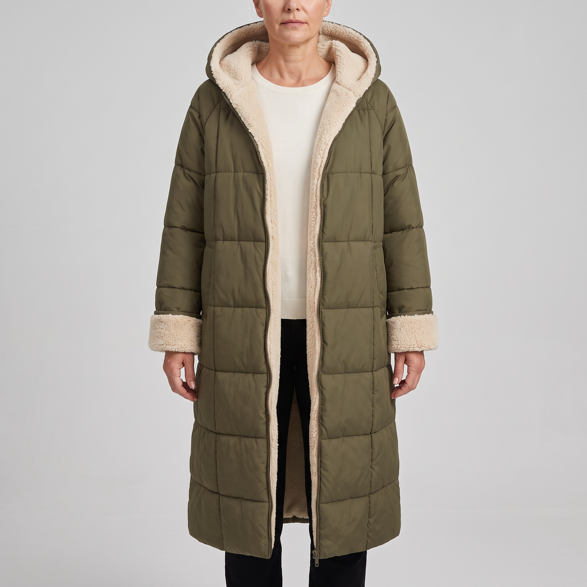 BORG TRIM LONGLINE PUFFER COAT