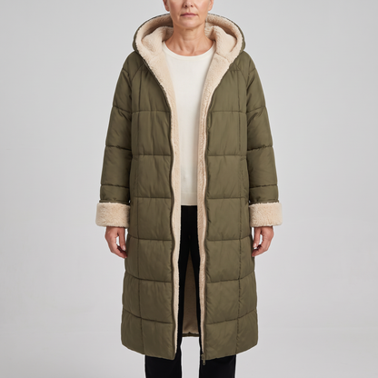 BORG TRIM LONGLINE PUFFER COAT