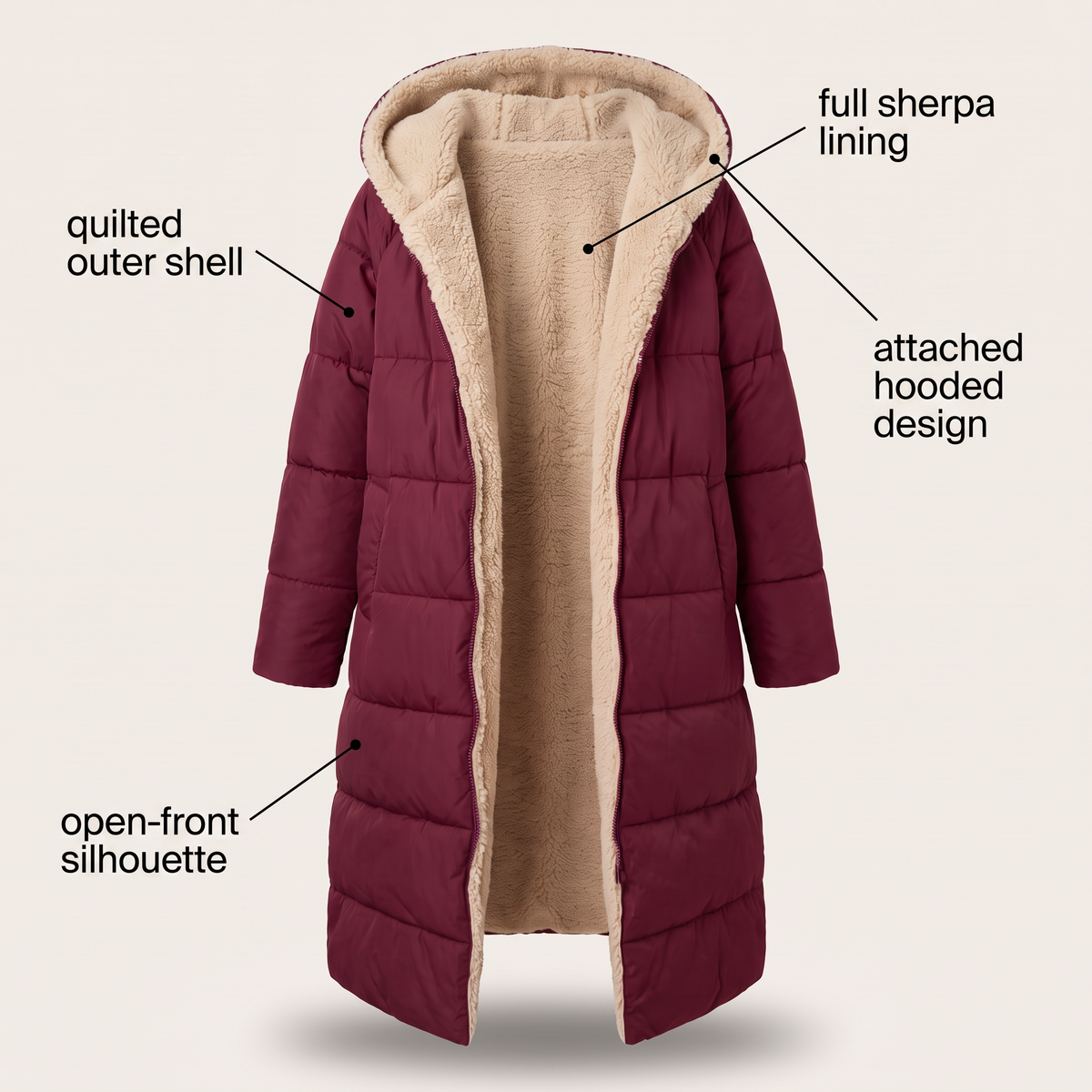 BORG TRIM LONGLINE PUFFER COAT