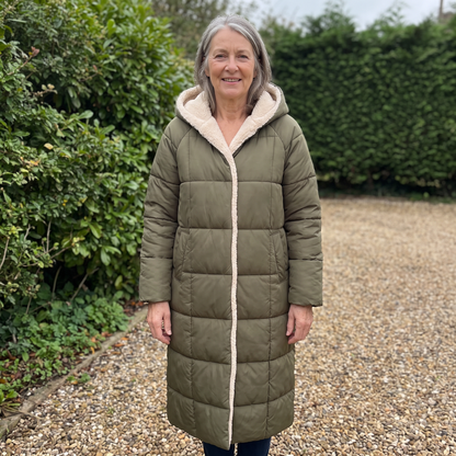 BORG TRIM LONGLINE PUFFER COAT
