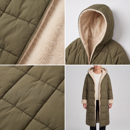 BORG TRIM LONGLINE PUFFER COAT