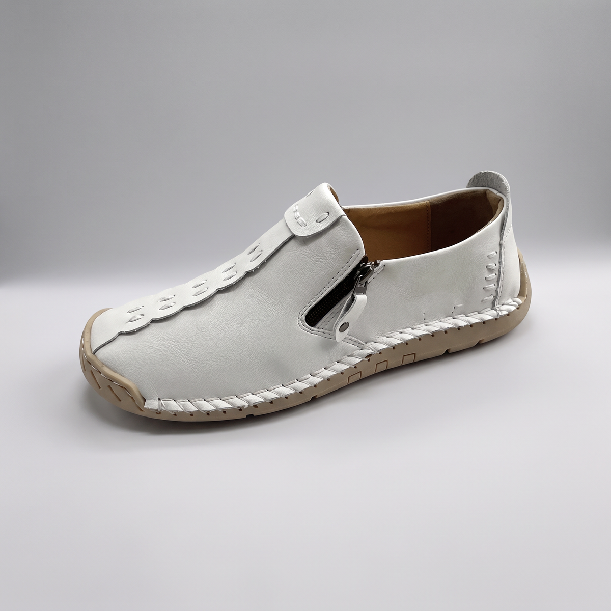 STITCHED LEATHER LOOK SLIP-ONS