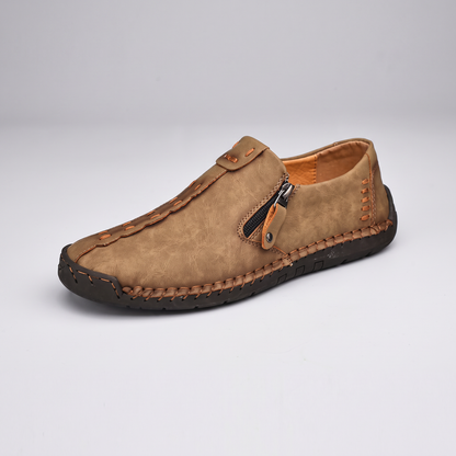 STITCHED LEATHER LOOK SLIP-ONS