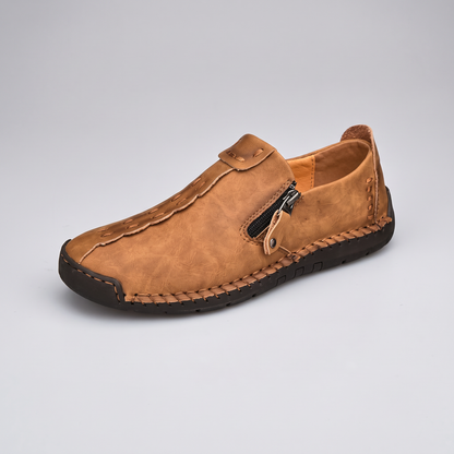 STITCHED LEATHER LOOK SLIP-ONS
