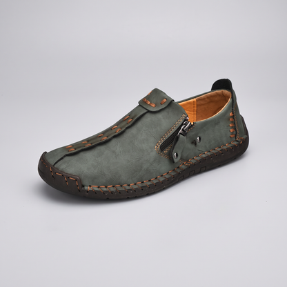 STITCHED LEATHER LOOK SLIP-ONS
