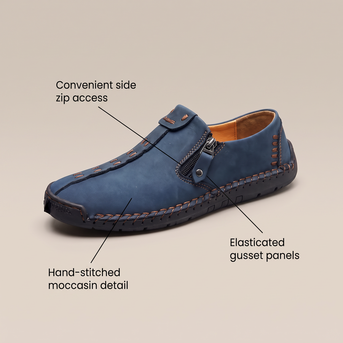 STITCHED LEATHER LOOK SLIP-ONS