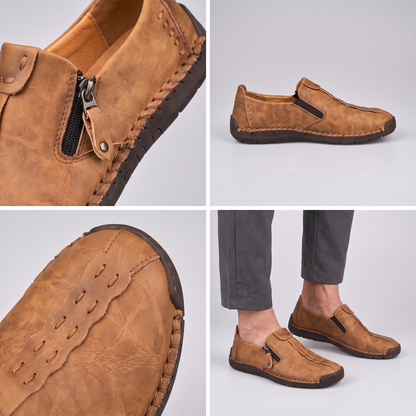 STITCHED LEATHER LOOK SLIP-ONS