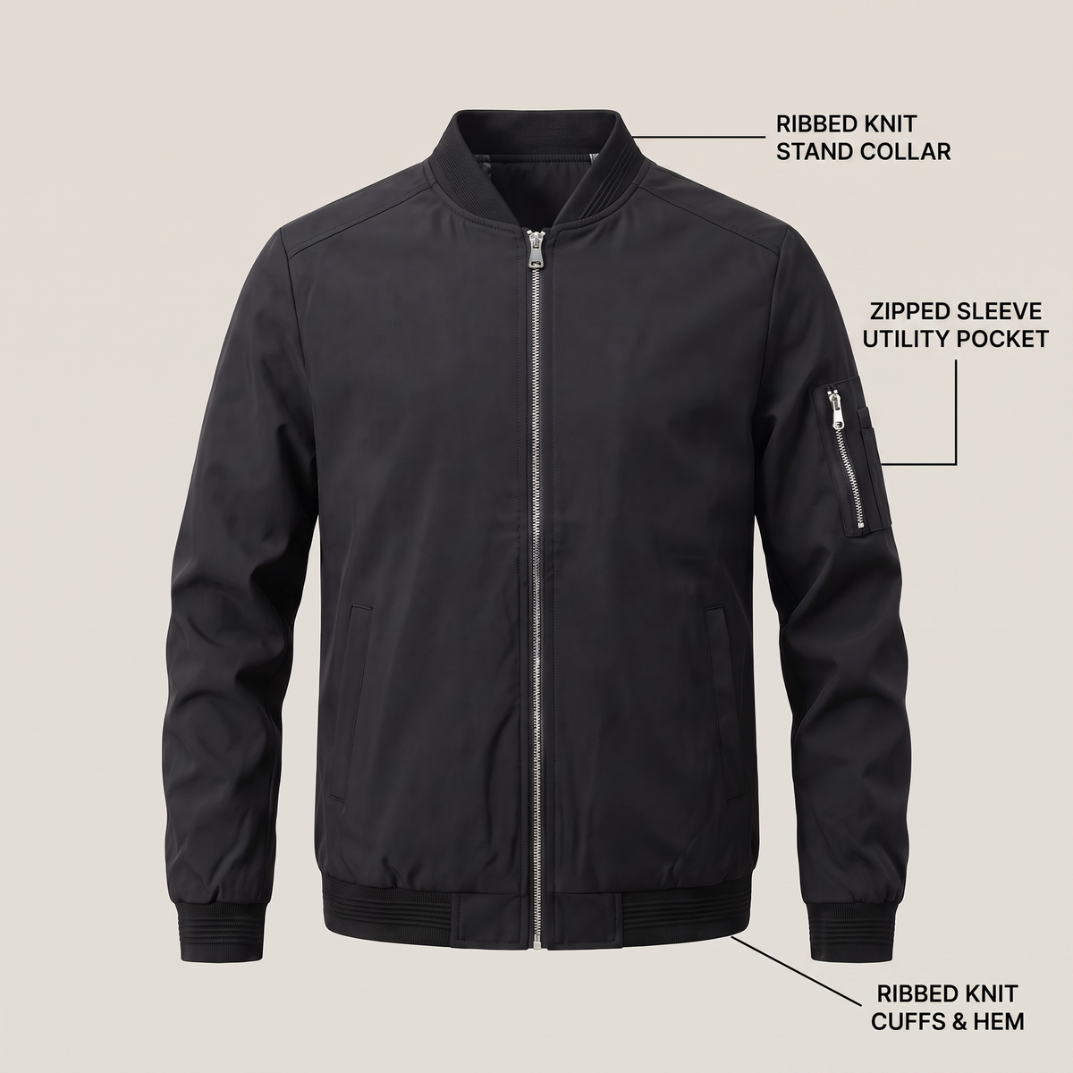 SLEEVE ZIP BOMBER JACKET