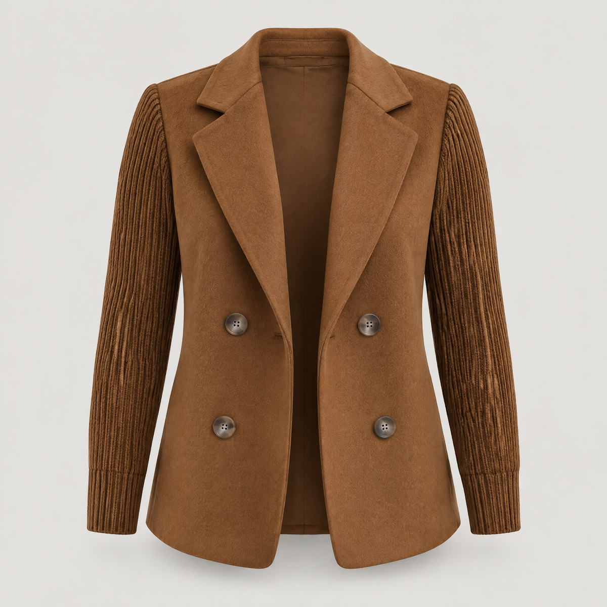 KNIT SLEEVE DOUBLE BREASTED BLAZER