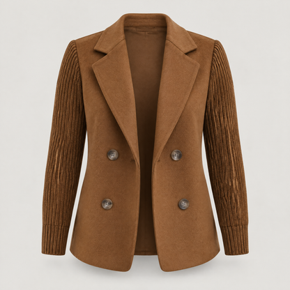 KNIT SLEEVE DOUBLE BREASTED BLAZER