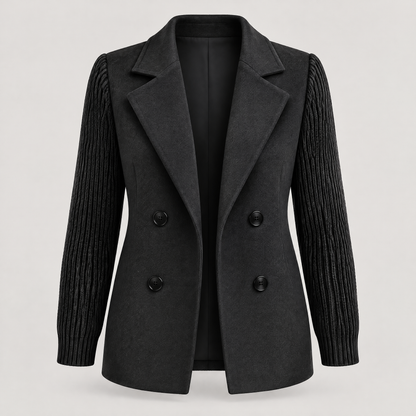 KNIT SLEEVE DOUBLE BREASTED BLAZER